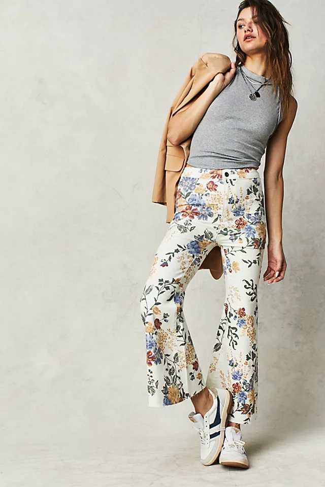 Youthquake Printed Crop Flare Jeans Ivory Combo
