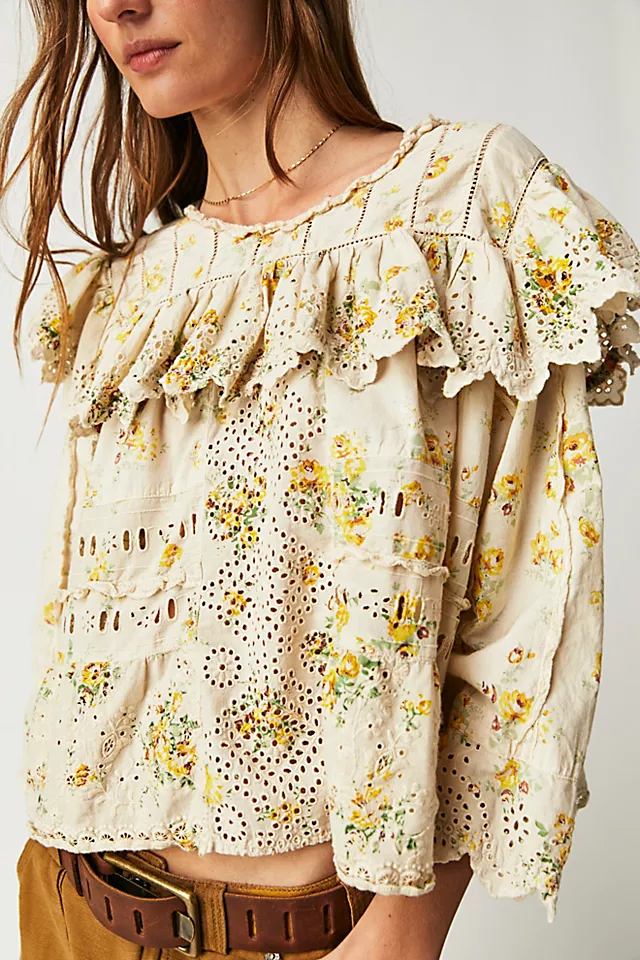 European Cotton Eyelet Blouse Ivory