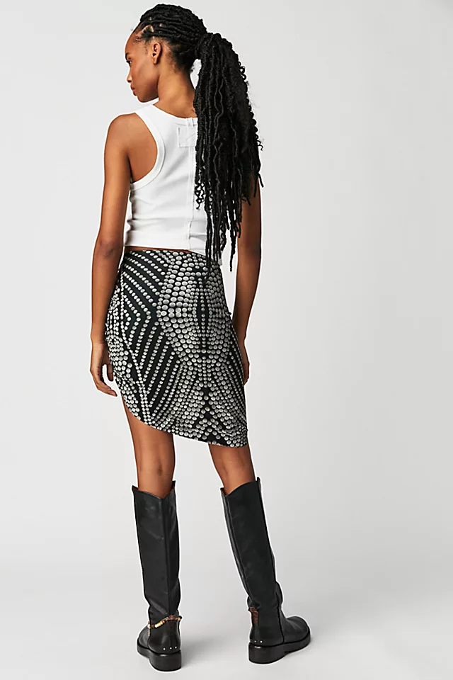 Norma Kamali Side Drape Mini Skirt Studs