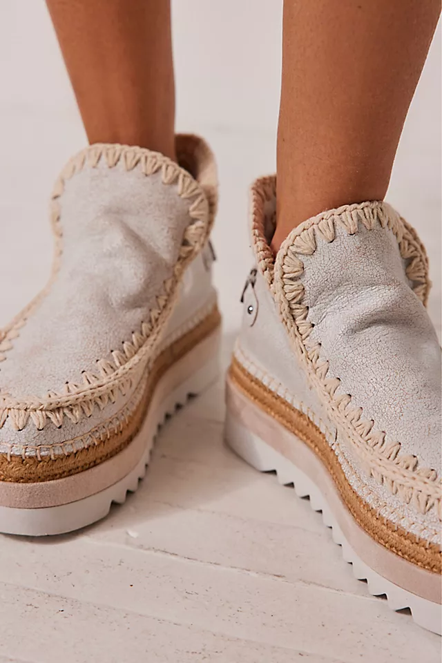 Mou Jaws Jute Ankle Boots Chalk White