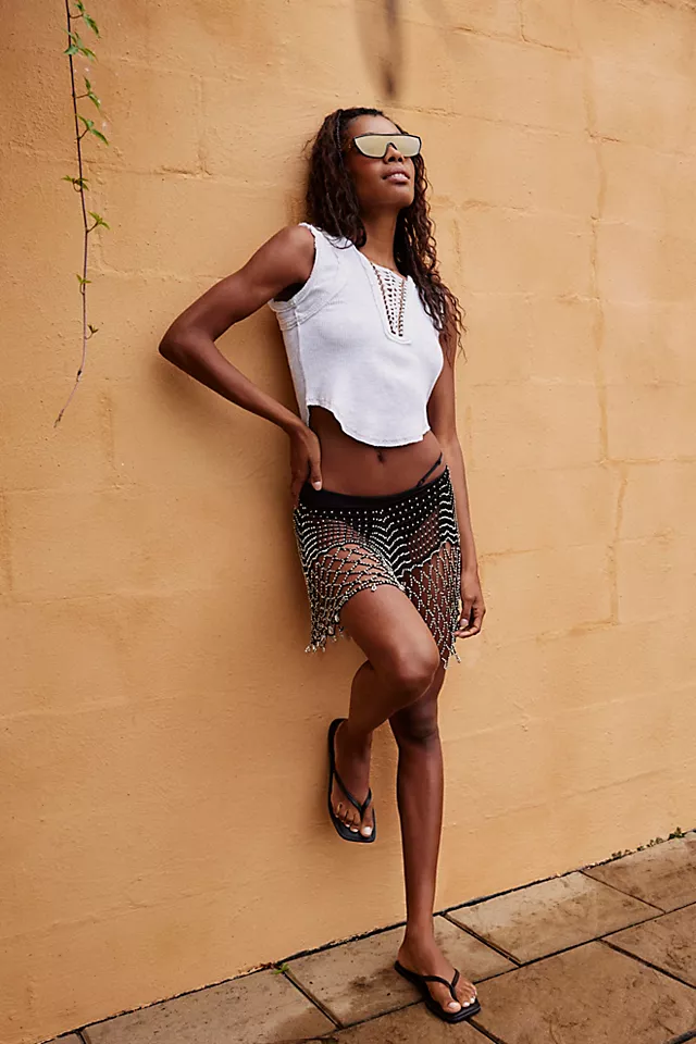 Extra Embellished Crochet Sarong Black / Silver