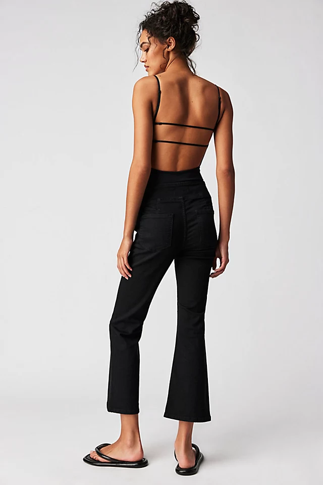 In My Feelings Cropped Slim Flare Jeans Solid Black