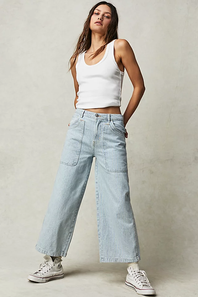 Piper Mid-Rise Crop Wide-Leg Jeans Worn Railroad