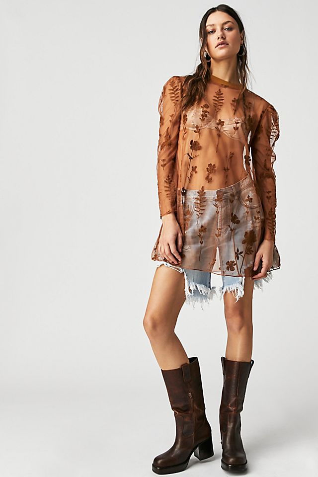 Cecelia Sheer Mini Dress Tiger Eye