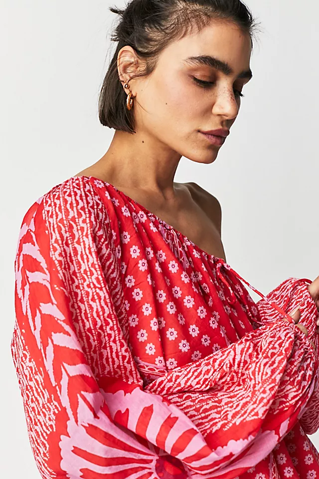 Elena Printed Top Firey Red Combo