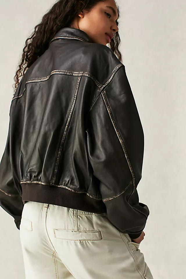 Oval Square Osrocker Leather Bomber Jacket Dark Oak