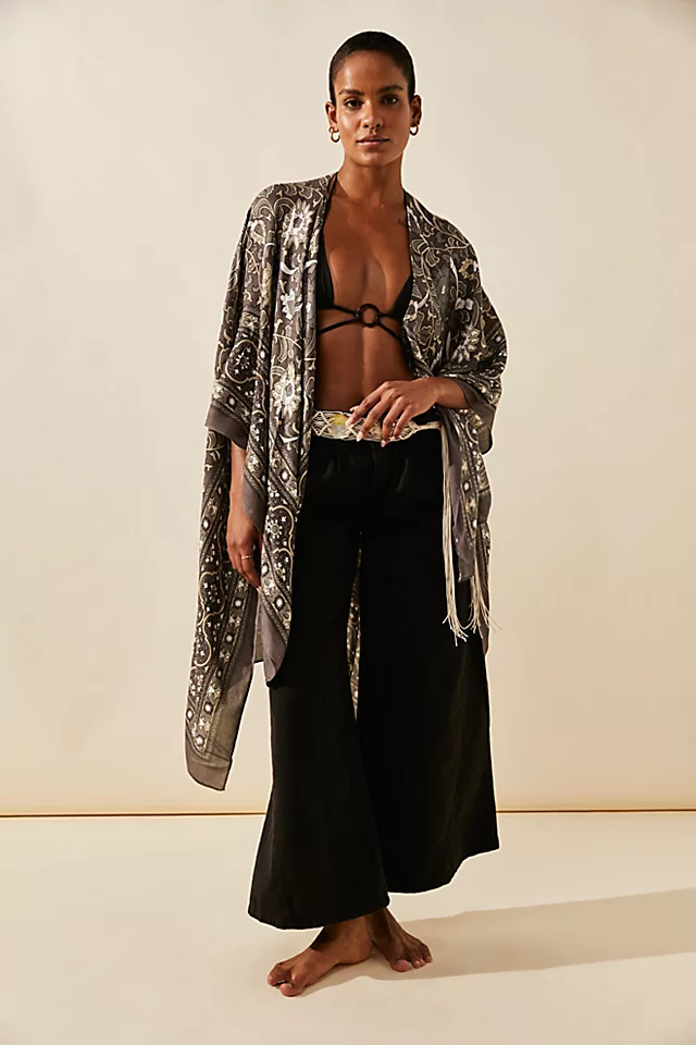 Magic Dance Border Print Kimono Graphite Combo