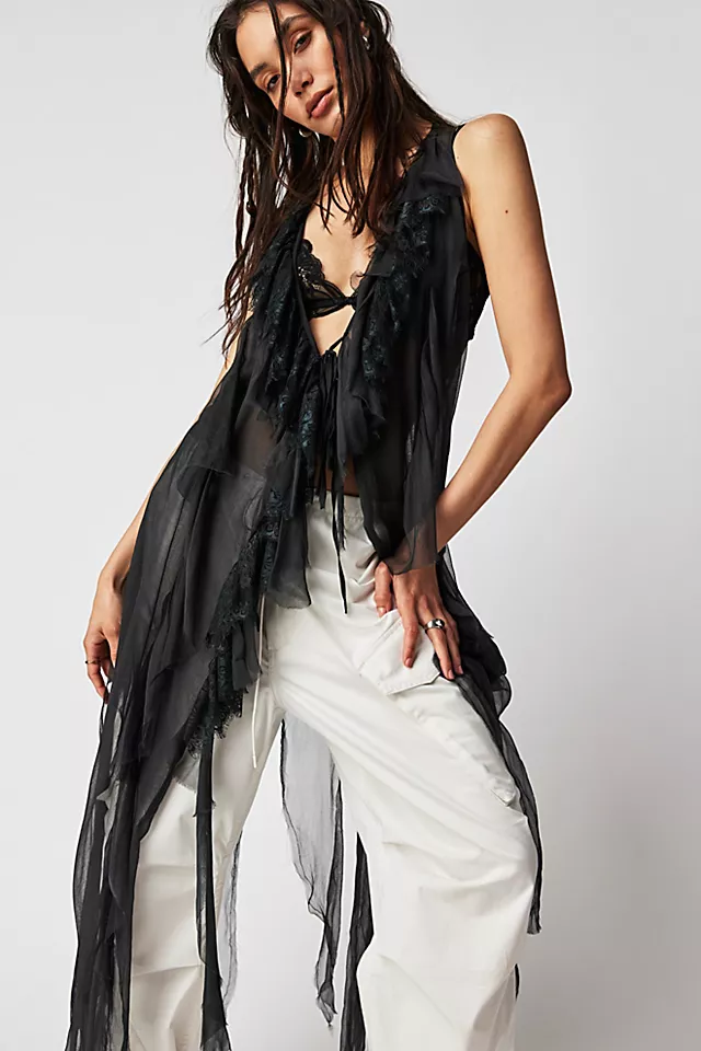 Ragged Maxi Vest Top Washed Black