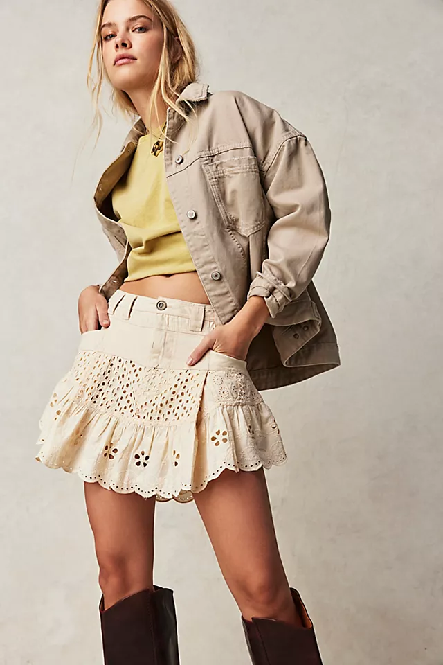 Violet Eyelet Mini Skirt Tea