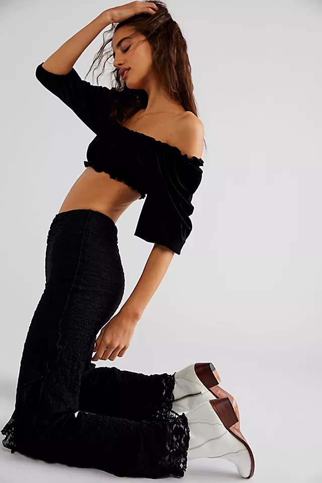 Ann Sui Floral Stretch Lace Pants Black