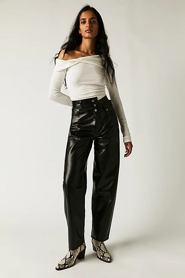 AGOLDE Recycled Leather Broken Waistband Pants Black