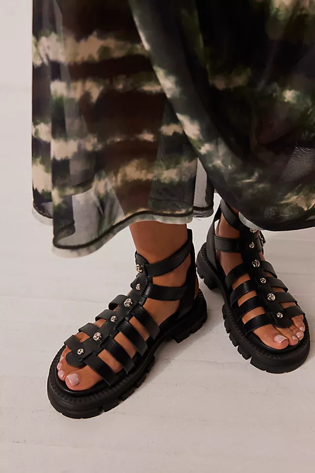 Hadley Hammered Stud Sandals Black