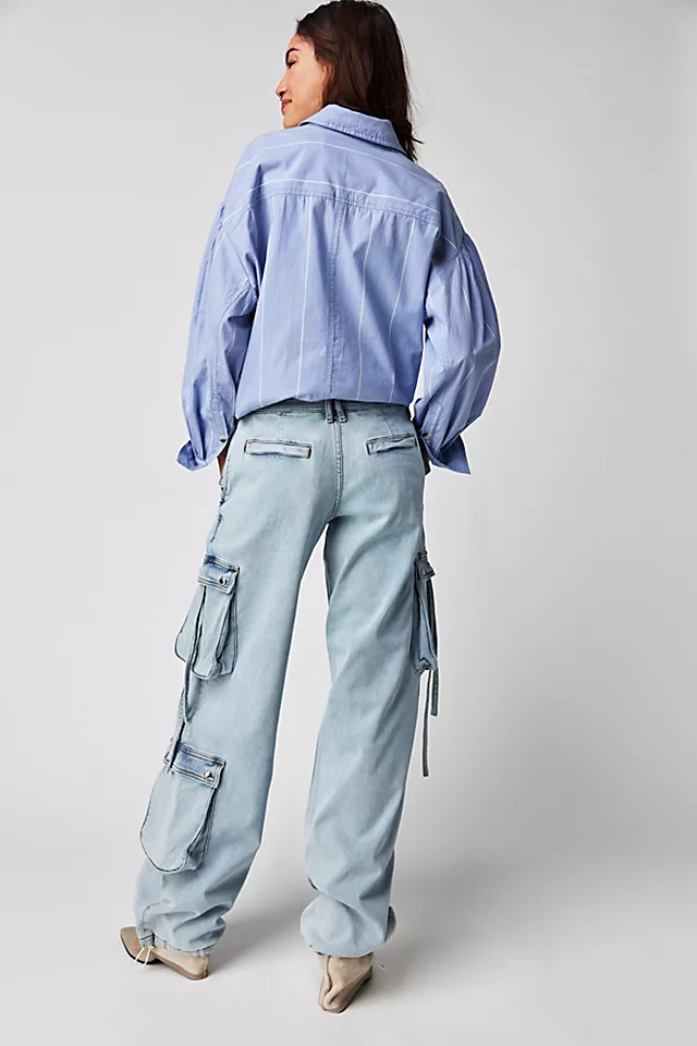 SER.O.YA Samire Low-Rise Cargo Jeans Skylight