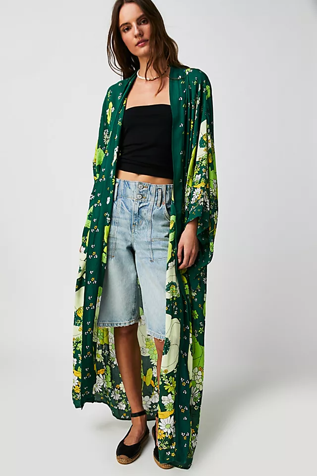 Hidden Hills Maxi Kimono Green