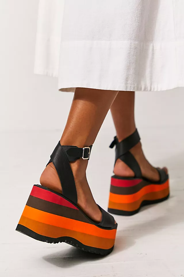 Parris Platform Wedge Sandals Black Combo