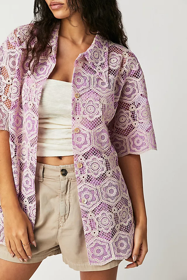 Anna Sui Mod Floral Buttondown Shirt Mauve Multi