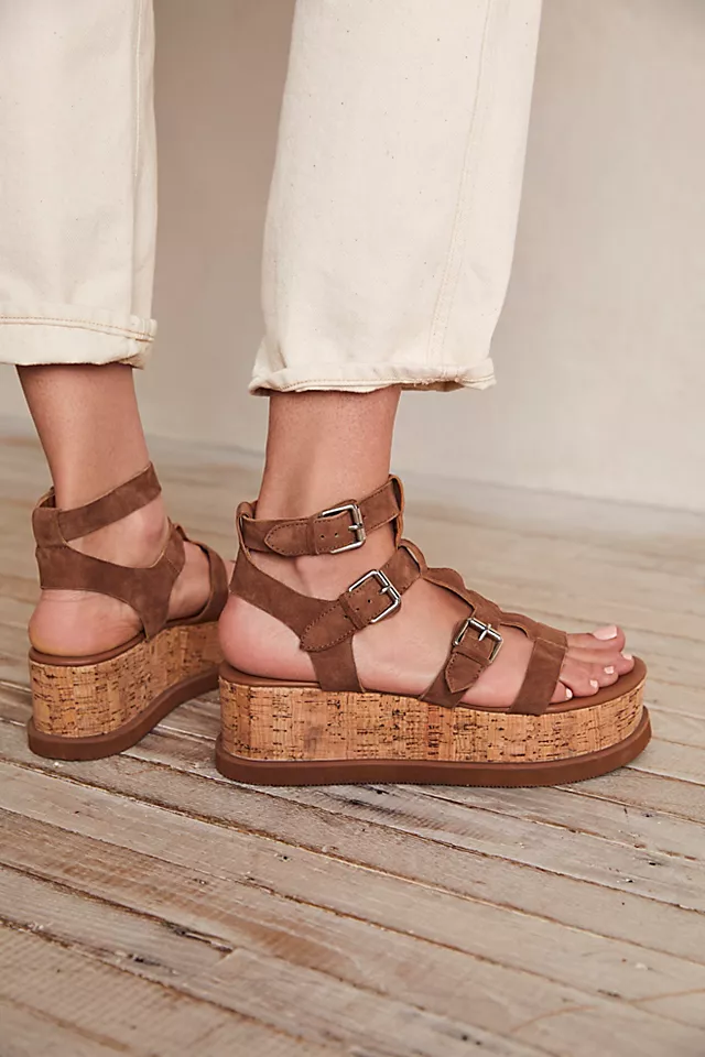 Callie Cork Platform Sandals Tan Suede