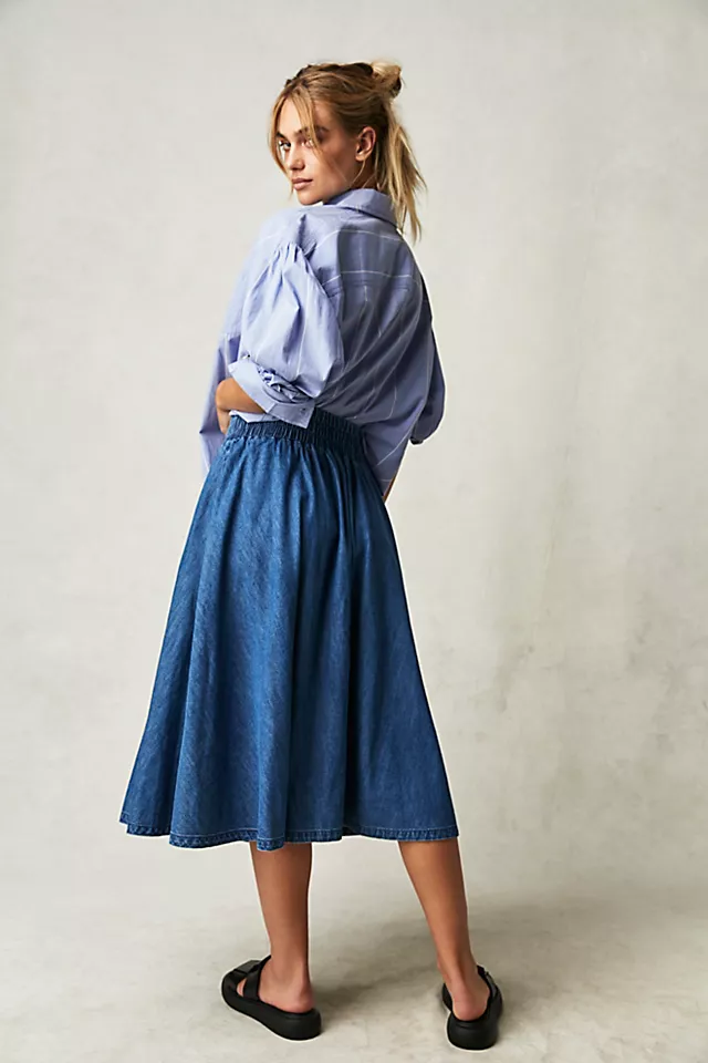 Denim Full Skirt Dark Blue