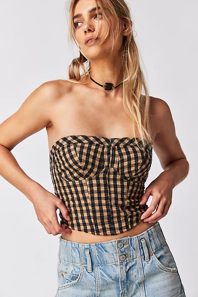Leilani Gingham Tube Top Black And Tan