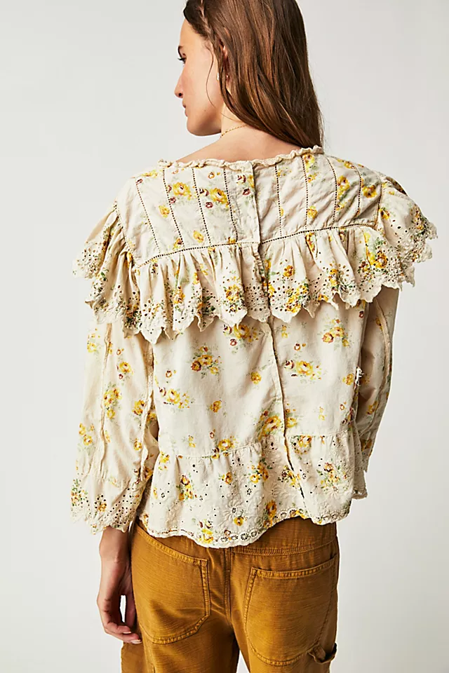 European Cotton Eyelet Blouse Ivory