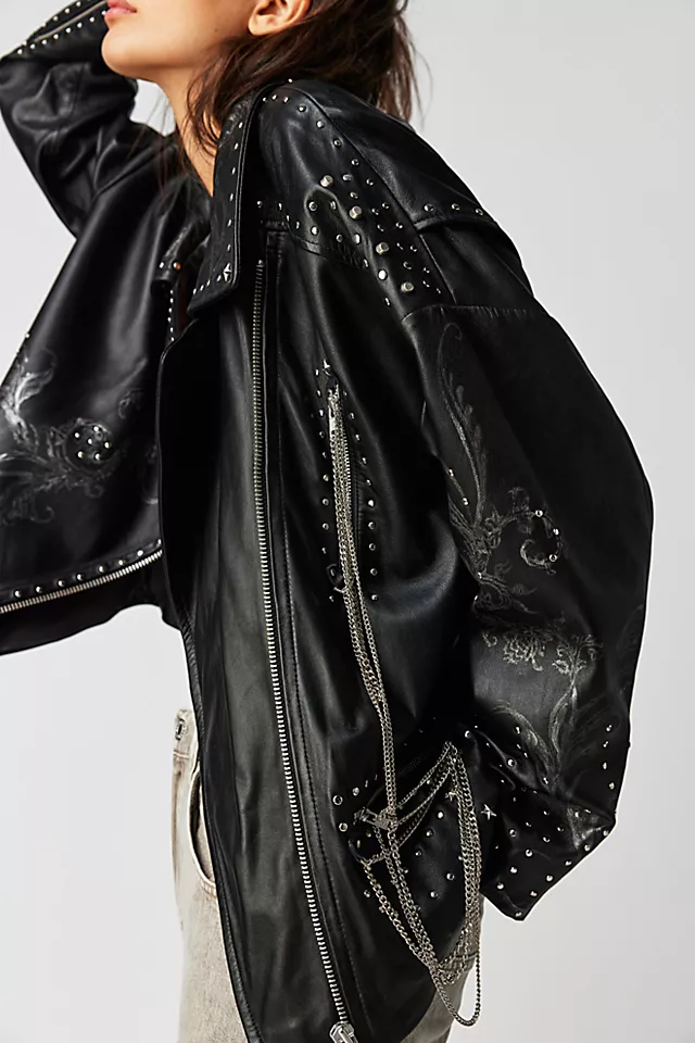 Nigel Preston Chain Embellished Biker Jacket Black
