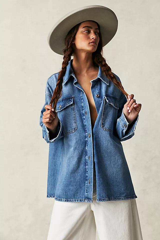 We The Free Leon Denim Top Leon Blue