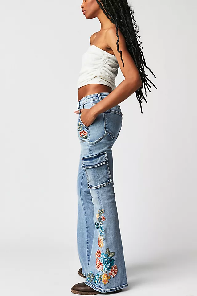 Driftwood Farrah Embroidered Cargo Jeans Savannah