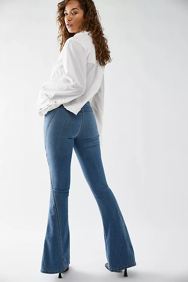 CRVY Ever After Pull-On Flare Jeans Blue Bird