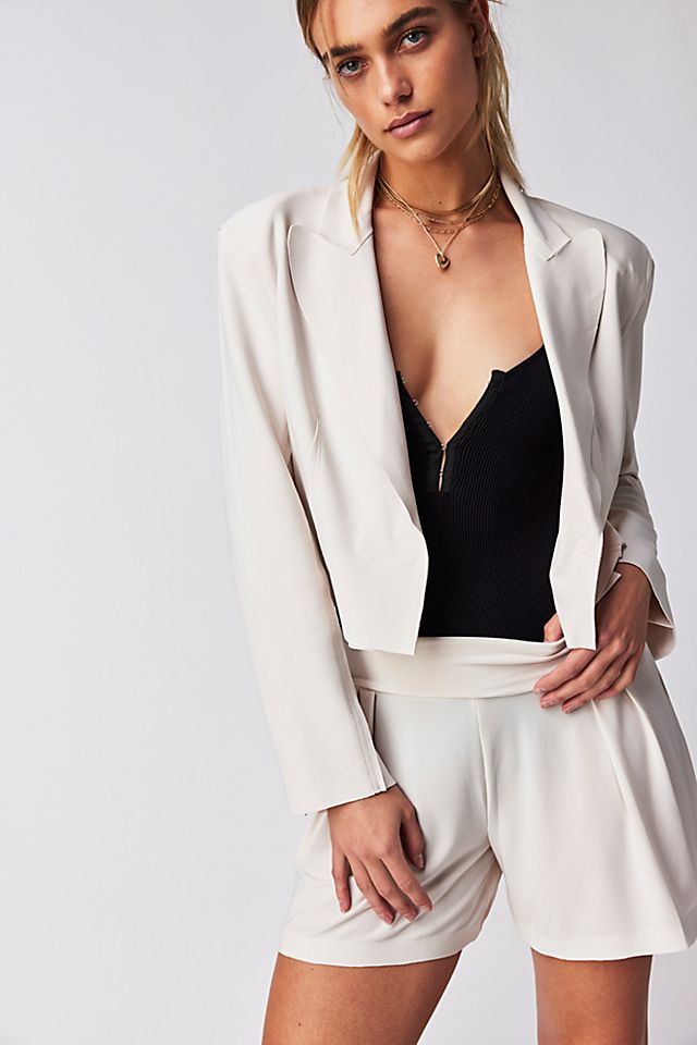 Norma Kamali Cropped Blazer Suit Bone
