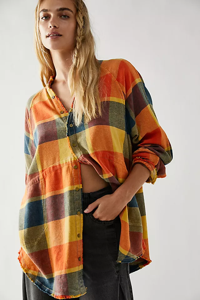 We The Free Summer Daydream Plaid Buttondown Yellow Combo