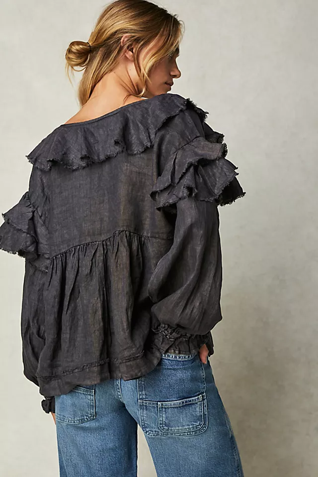 Ruffle Linen Top Sunflower Seed
