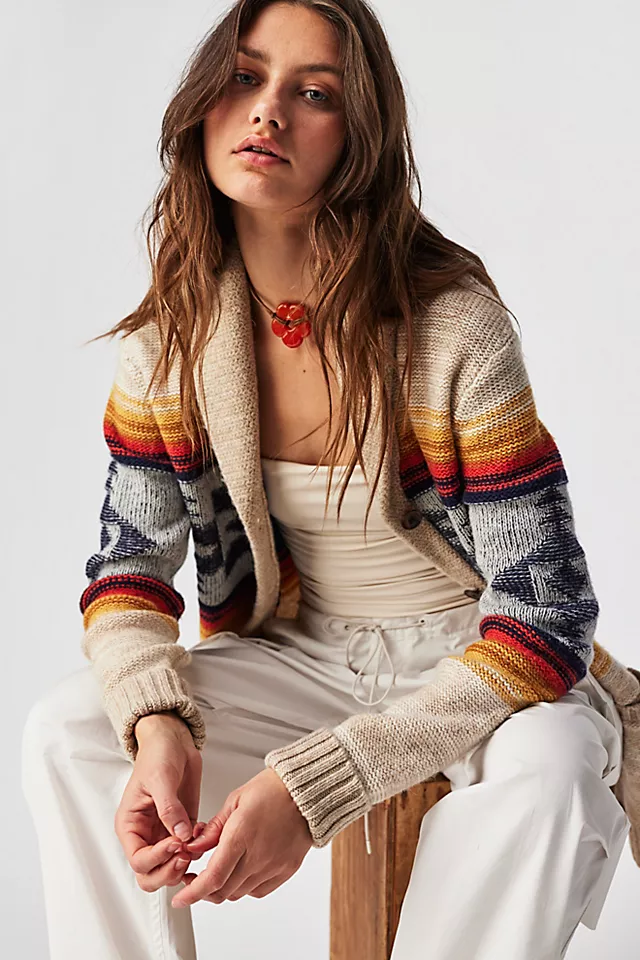 Heritage Shetland Cardi Natural Stone Multi