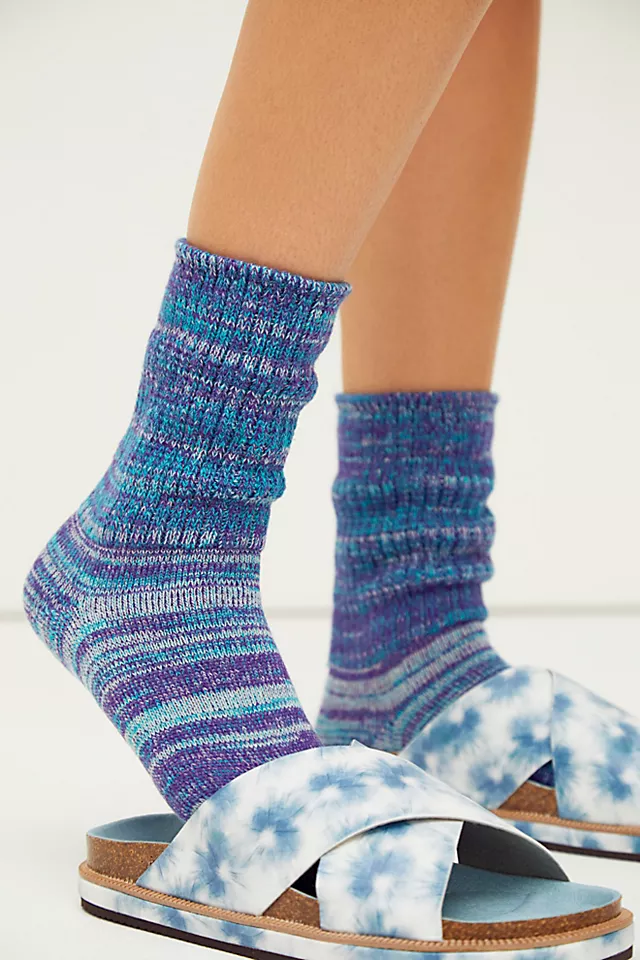 Marled Bulky Knit Scrunch Socks Purple Mix