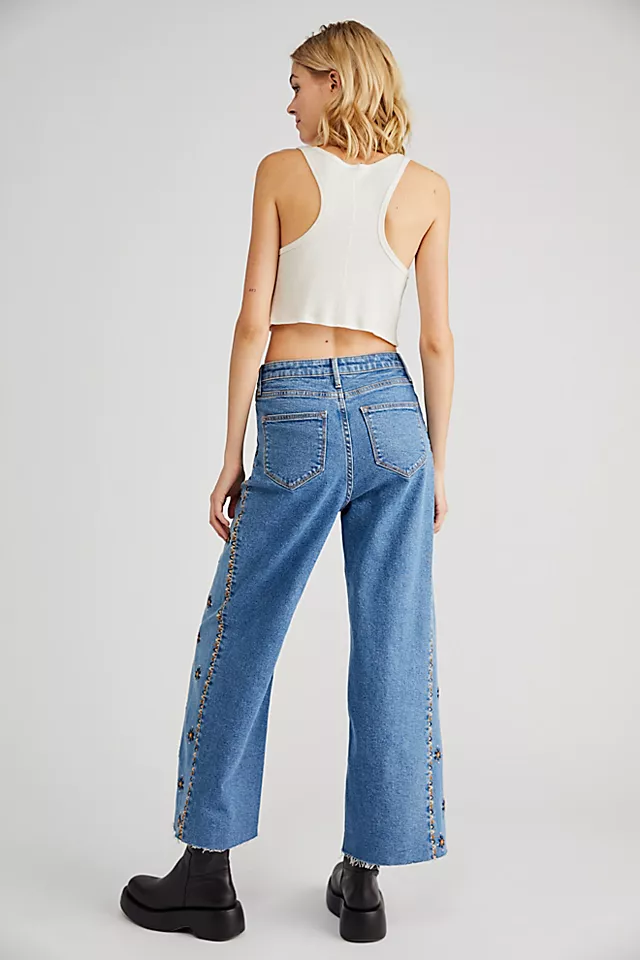 Driftwood Charlee Embroidered Wide-Leg Jeans Vegas