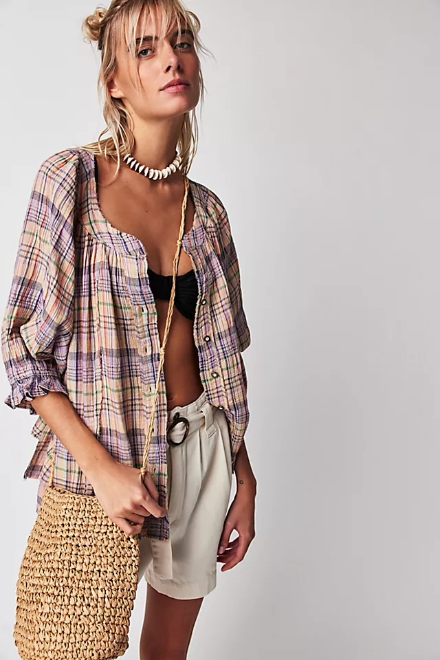 We The Free Lucy Swing Plaid Tee Au Lait