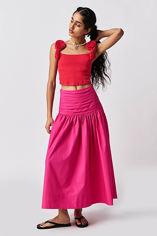 Estela Ruched Midi Skirt Azalea Pink