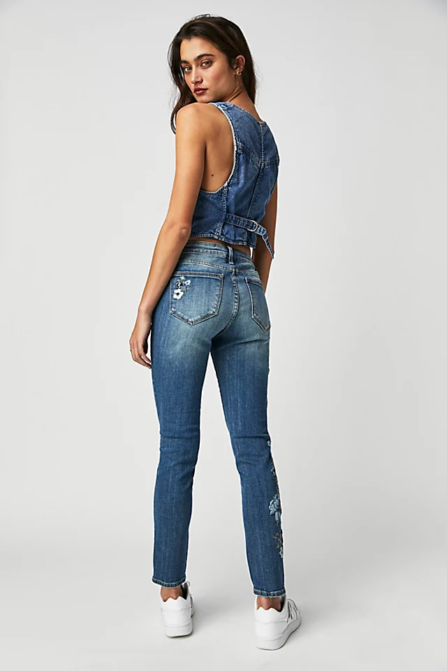 Driftwood Jackie High-Rise Embroidered Jeans Bluebell Fleur