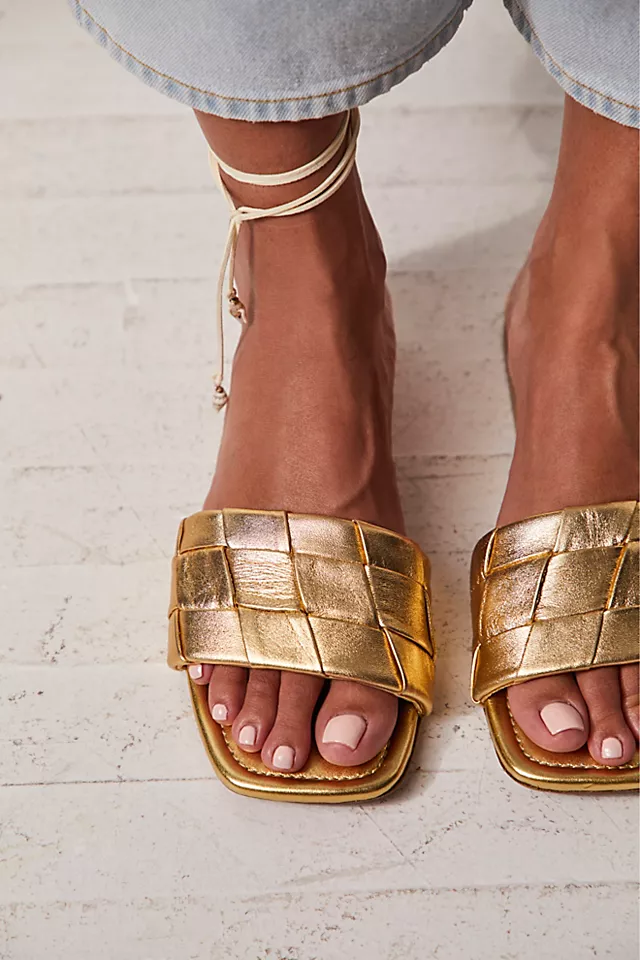 Sun Up Slide Sandals Gold Metallic Leather