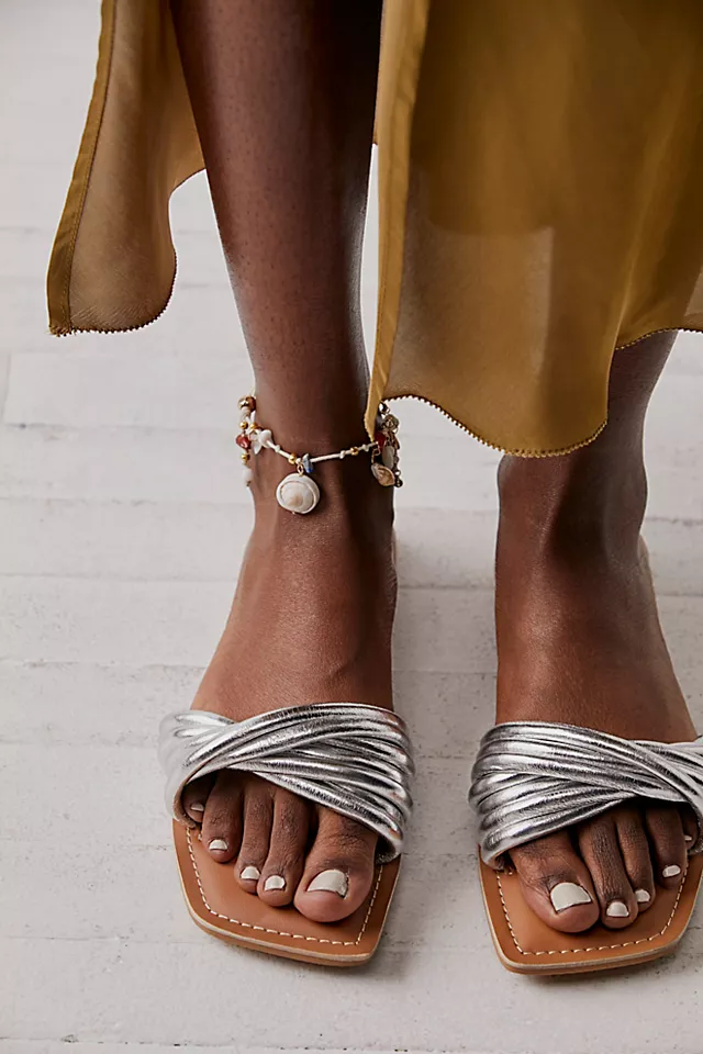 Macey Metallic Slide Sandals Silver