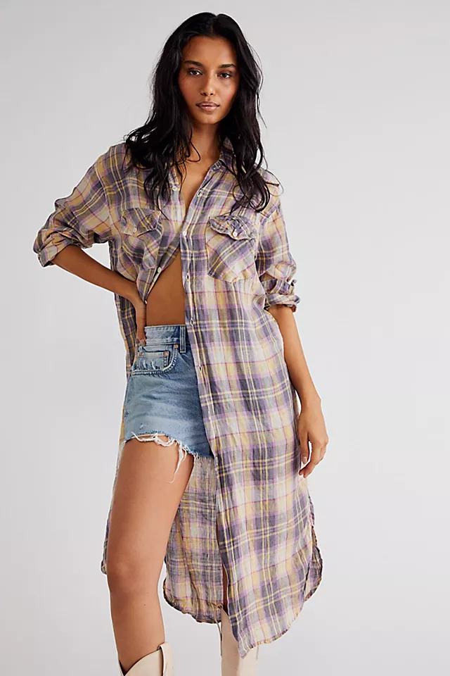 CP Shades Plaid Maxi Top Smoke