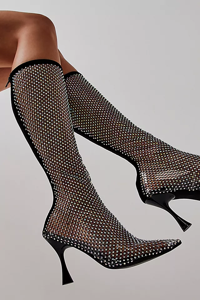 Martinis At Midnight Mesh Boots Black Suede Combo