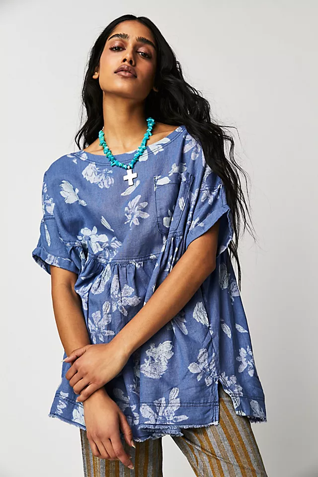 Moon City Printed Tee Chambray Combo