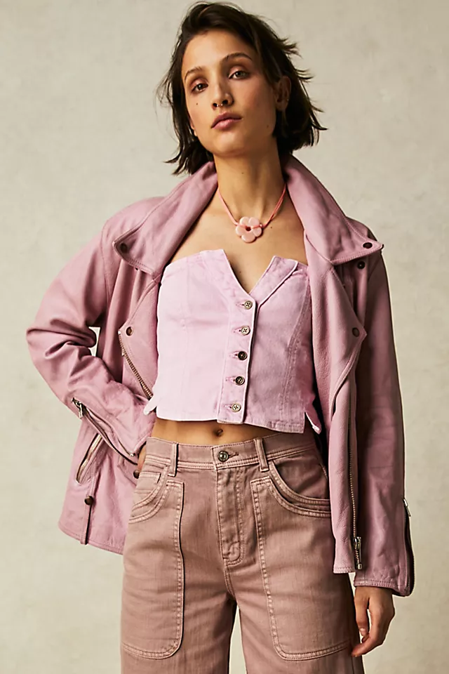 Jealousy Leather Moto Jacket Mauve Zephyr