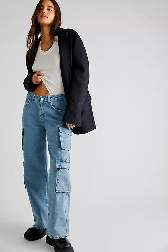 The Ragged Priest Wide-Leg Combat Jeans Mid Blue