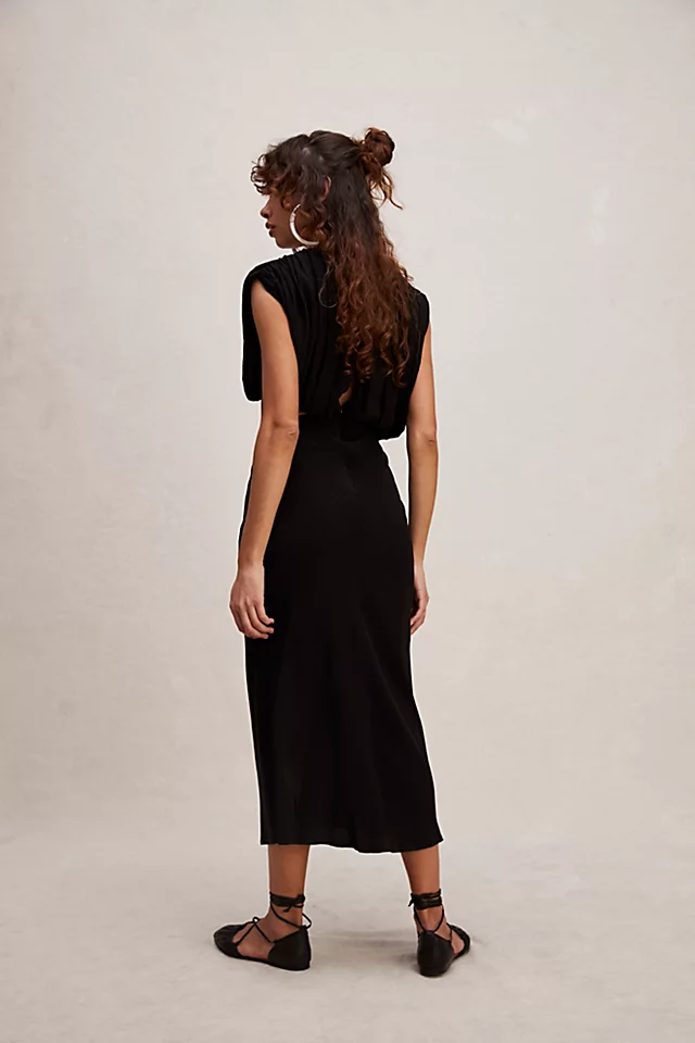 By Land + Sea Overflow Drape Midi Dress Black