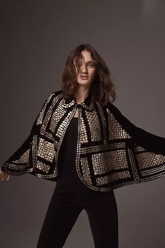 Rock Star Embellished Velvet Cape