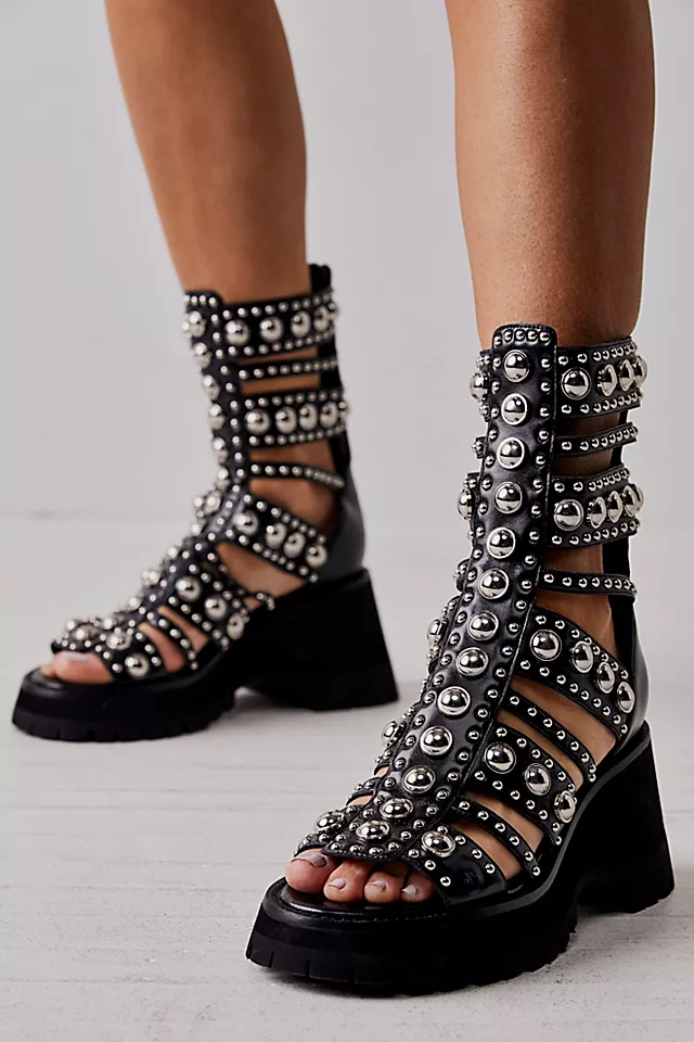 Siren Studded Gladiator Sandals Black / Silver