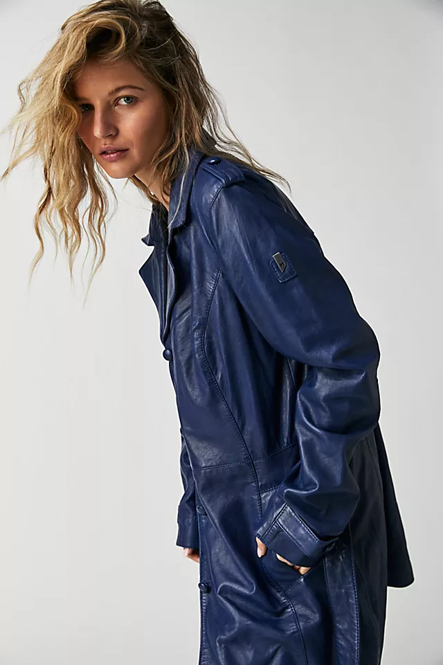 Mauritius Lailah Leather Trench Royal Blue