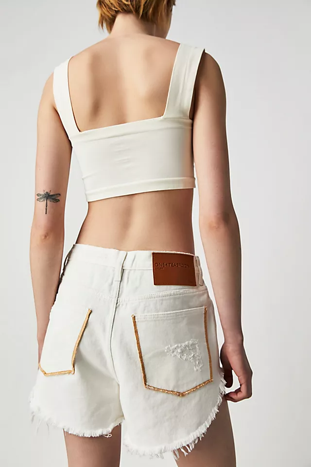 OneTeaspoon Outlaws Mid-Length Denim Shorts Pearl