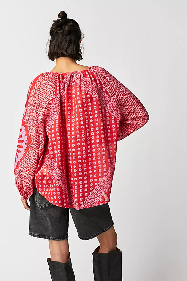 Elena Printed Top Firey Red Combo